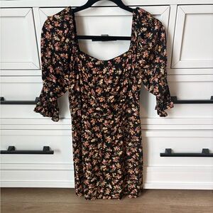 Blue Rain Black Floral Long Sleeve Dress